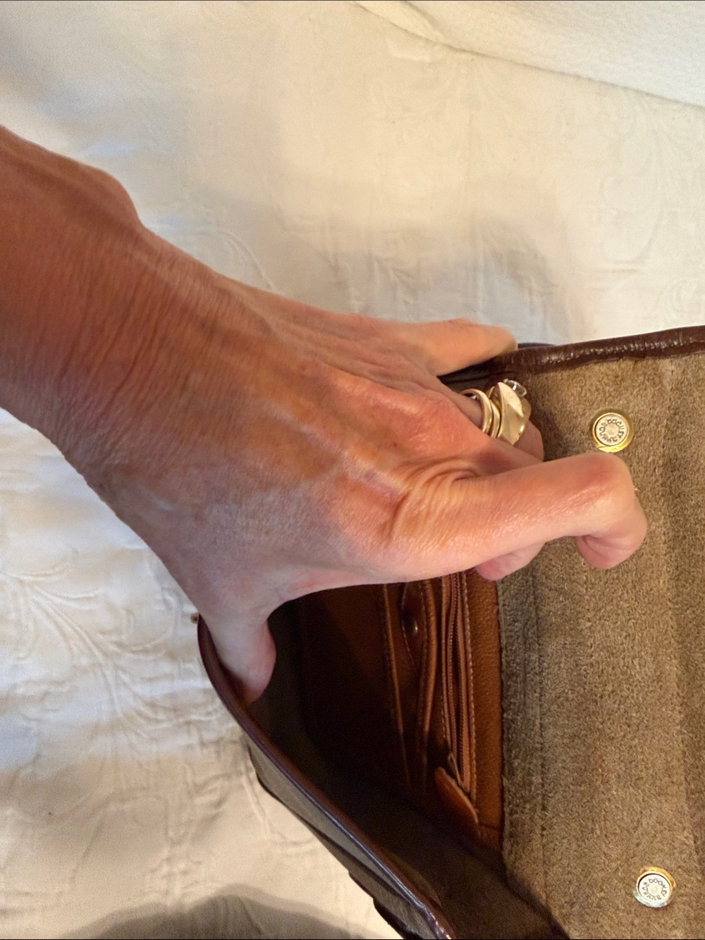 Dooney & Bourke Brown and Taupe Leather Crossbody Bag - Picture 6 of 9